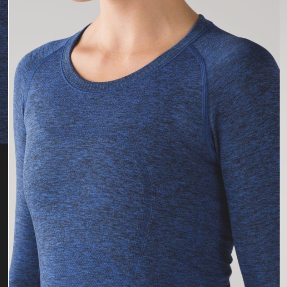 Lululemon Swiftly Tech Long Sleeved Crew in Cerulean Blue / Black Heather size 6